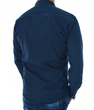 Мъжка дънкова тъмно синя риза с якичка