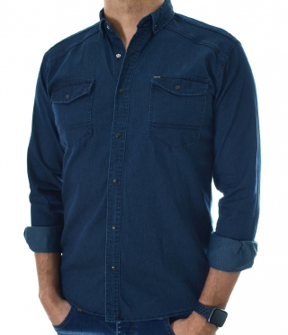 Мъжка дънкова тъмно синя риза с якичка