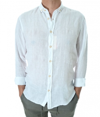 Мъжка бяла ленена риза елегантен модел Premium