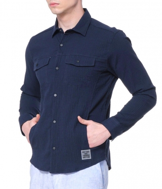Мъжка риза с джобове от вафлен памучен плат