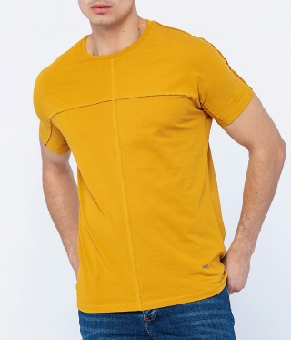 Мъжка стилна тениска Реглан ръкав цвят горчица