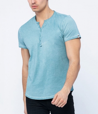 Мъжка тениска с копчета светло синьо индиго