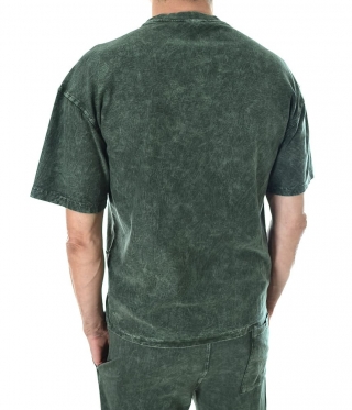 Мъжка ефектна тениска варен памук в зелено