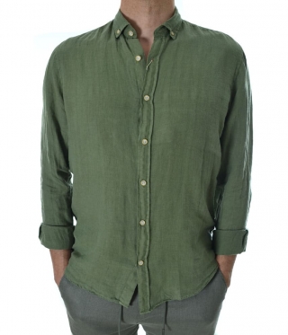 Елегантна Мъжка зелена ленена риза Premium