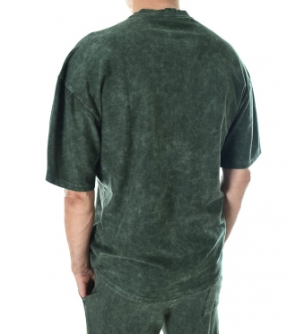 Мъжка ефектна зелена тениска варен памук