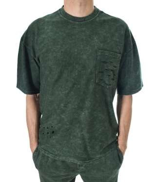 Мъжка ефектна зелена тениска варен памук