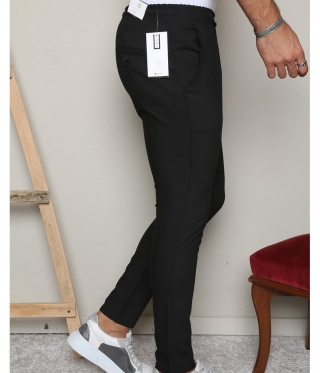 Мъжки черен спортно елегантен панталон с ластик