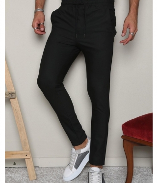 Мъжки черен спортно елегантен панталон с ластик