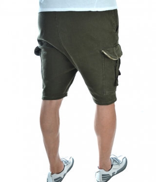 Мъжки къси панталони цвят милитъри с ципове