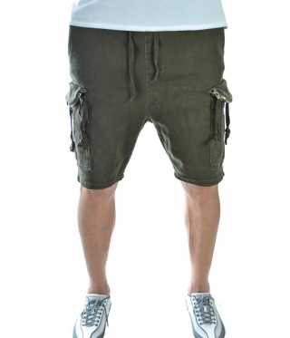 Мъжки къси панталони цвят милитъри с ципове