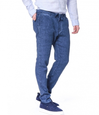 Мъжки Ленен Панталон Синьо Индиго