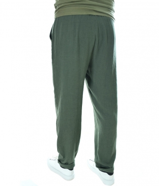 Мъжки ленен панталон маслено зелен Relaxed Fit
