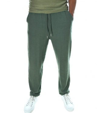 Мъжки ленен панталон маслено зелен Relaxed Fit