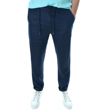 Мъжки тъмно син ленен панталон Premium модел