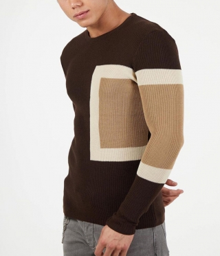 Мъжки втален кафяв пуловер