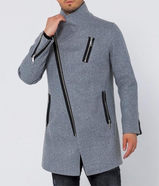 Мъжко сиво спортно елегантно палто с цип