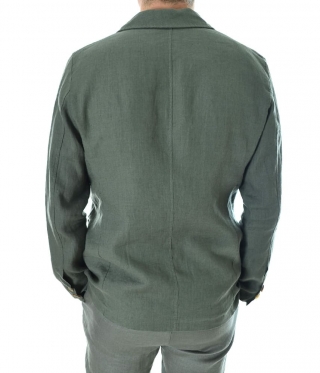 Мъжко маслено зелено ленено сако Сафари модел