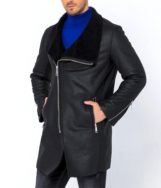Мъжко черно спортно елегантно зимно палто
