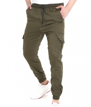 Мъжки маслено зелен карго панталон ластична талия