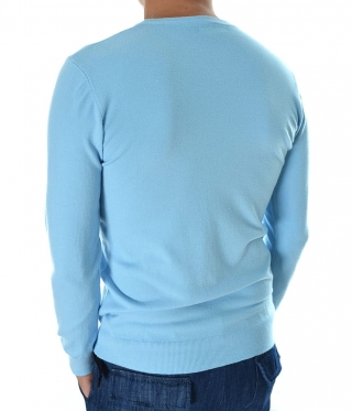 Мъжки небесно син пуловер обло деколте