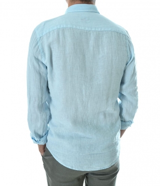 Небесно синя Мъжка ленена риза Premium 