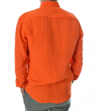 Оранжева Мъжка ленена риза с яка Premium