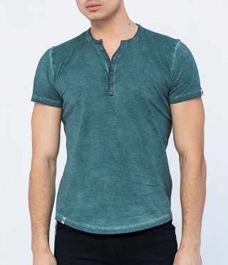 Мъжка тениска с копчета тъмно зелено индиго