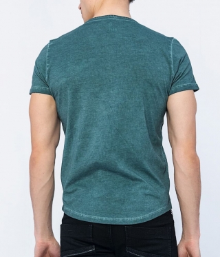 Мъжка тениска с копчета тъмно зелено индиго