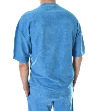 Мъжка ефектна синя тениска варен памук