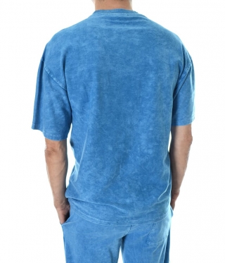 Синя Мъжка тениска варен памук овърсайз