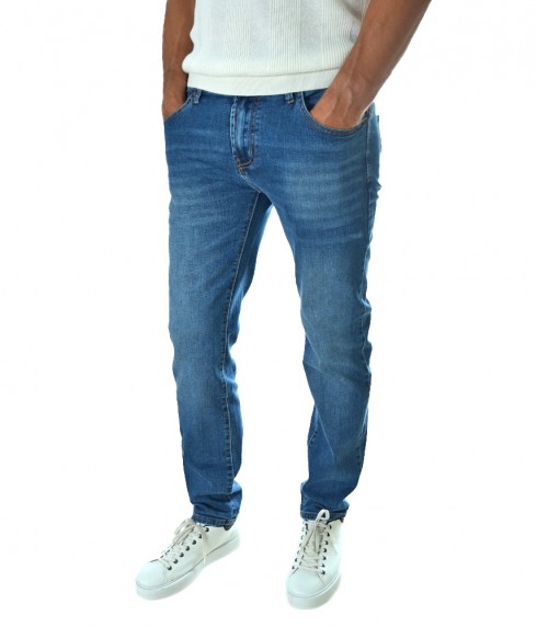 Мъжки Slim Fit дънки без кръпки - сини