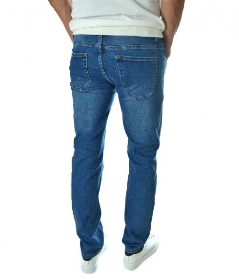 Мъжки Slim Fit дънки без кръпки - сини