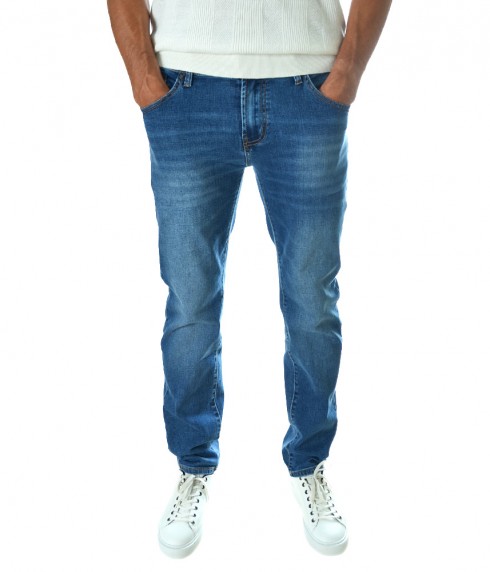 Мъжки Slim Fit дънки без кръпки - сини
