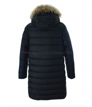 Зимно Дамско дълго черно яке с естествен косъм
