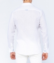 Бяла стилна мъжка ленена риза с яка