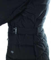 Дамско черно зимно яке с качулка средна дължина