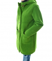 Дамско зелено палто с копчета и качулка