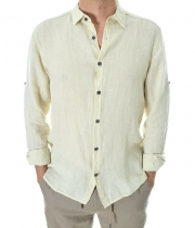 Мъжка ленена риза с дълъг ръкав екрю