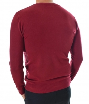 Бордо Мъжки пуловер обло деколте фино плетиво