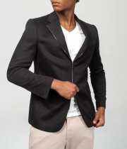 Мъжки черен спортно-елегантен блейзър с цип