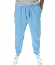 Небесно син мъжки панталон лен с памук Relaxed Fit