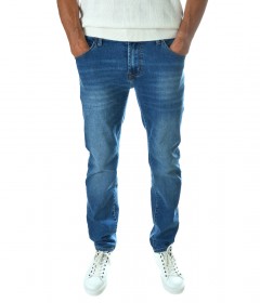 Мъжки Slim Fit дънки без кръпки - сини